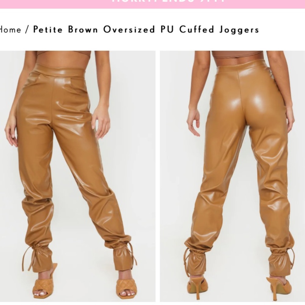 Petite Brown Oversized PU Cuffed Joggers
Color: Chocolate Brown
Size 8
